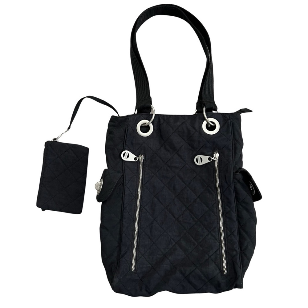 Baggallini Black Quilted Florence Tote Bag travel work pockets